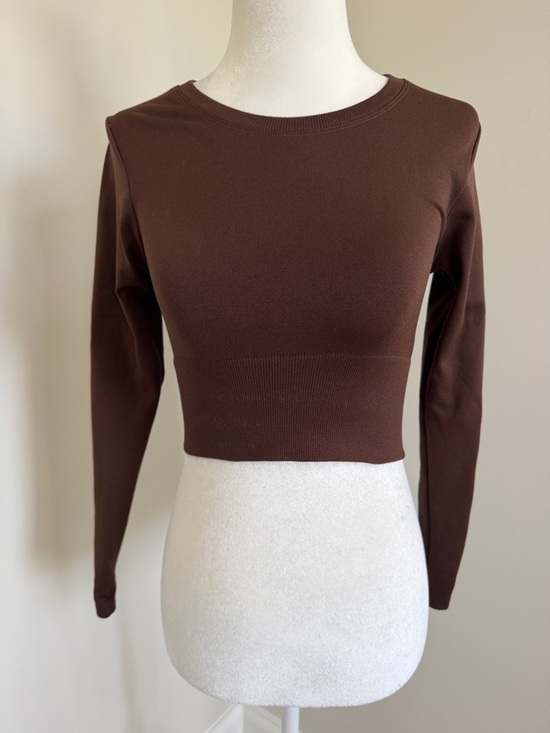 aerie Tops - Offline by Aerie Cropped Long-Sleeve Crewneck Top - Brown size XXS